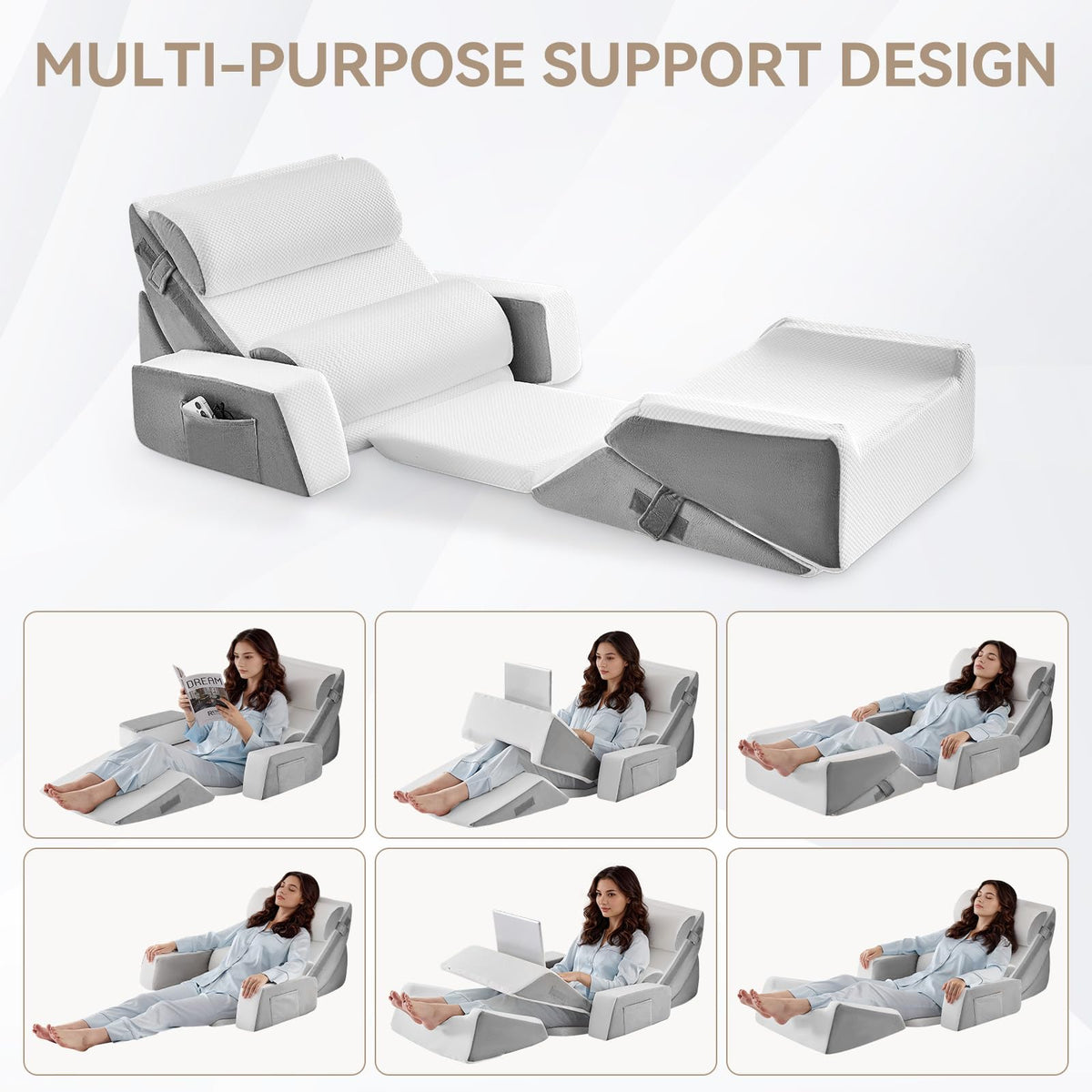 Yojoker 9PCS Orthopedic Bed Wedge Pillow Set for Sleeping, Back and Leg Pain Relief, Post Surgery Foam Pillow for Body, Triangle Adjustable Support Pillow - Acid Reflux Sleeping Pillows