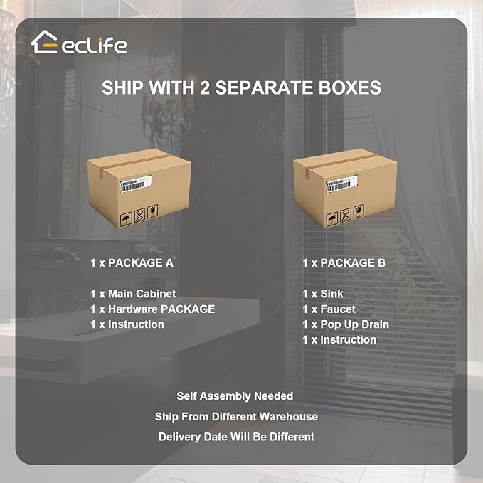 eclife 30" Bathroom Vanities Cabinet with Sink Combo, Wall Mounted Floating Cabinet W/Decor Line, Soft-Close System, 2 Extra Big Drawers, Matte Black Faucet, Black