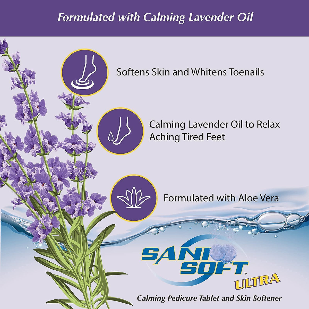 Sanicare - Pedicure Tablets for Foot Soaks, Whiten Nails, Softens Skin with Aloe Vera, All Natural, Vegan, 150 count (Lavender)