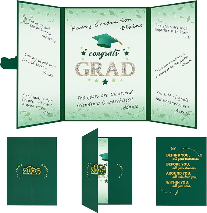 Vlipoeasn 2026 Graduation Guest Book Alternative, Green Gold Class of 2026 Graduation Party Decorations, Graduation Signature Book for 2026 College High School, Unique Graduation Gifts for Friends