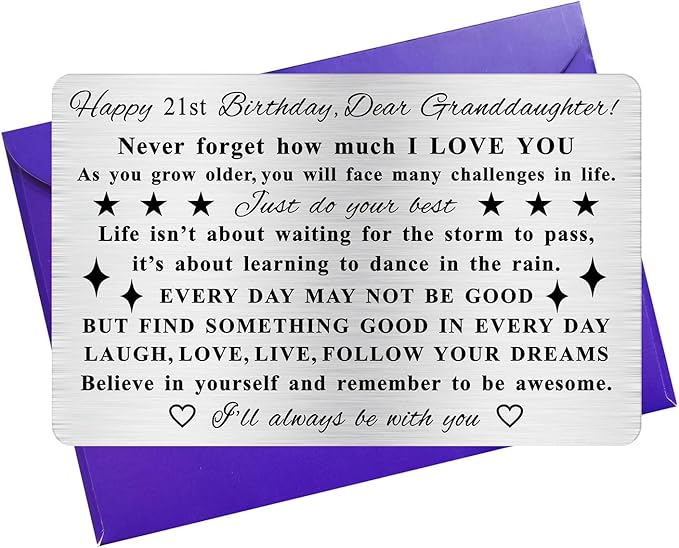 Granddaughter 21st Birthday Cards, 21 Year Old Birthday Gifts for Her, Happy Age 21 Bday Decorations