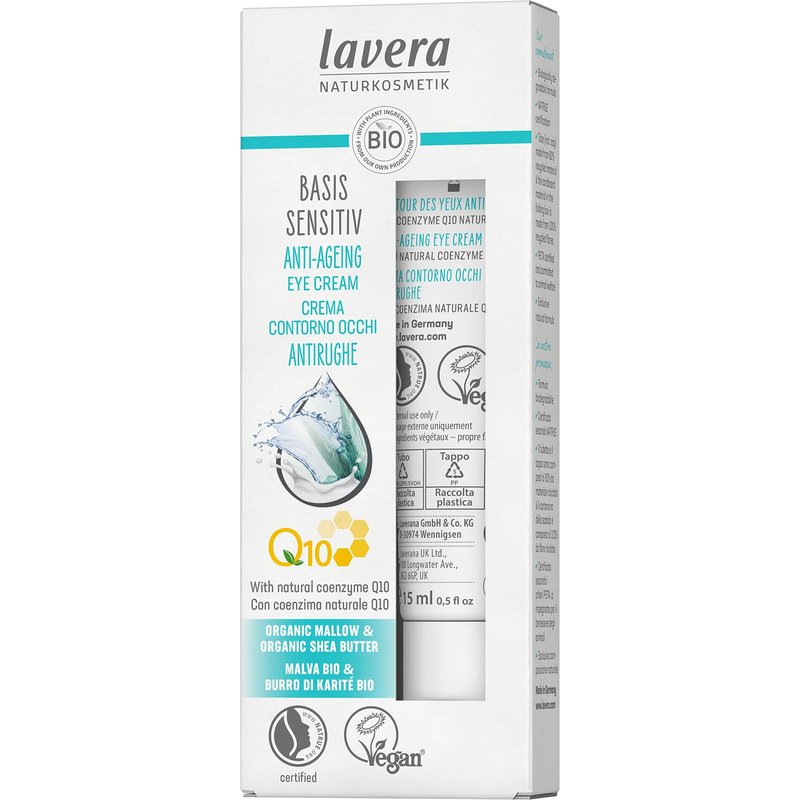 lavera Anti-Aging Eye Cream - with innovative natural composition of coenzyme Q10 - Organic Jojoba Oil & Aloe Vera to actively fight wrinkles - fine lines & signs of skin aging for under eyes – 0.5 Oz