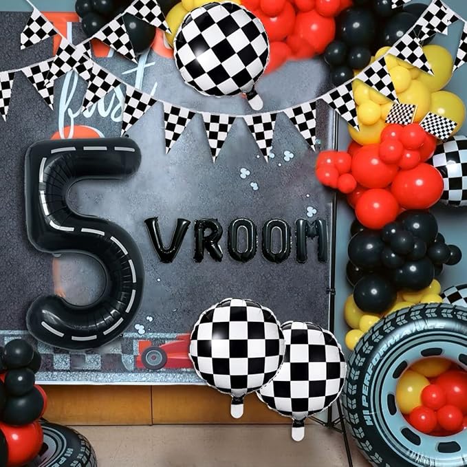 134pcs Balloons Race Car Birthday Party Supplies Decorations for Boys - Racing car Theme Party Supplies Happy Birthday Racecar Number Balloons Garland Kit Vroom Birthday Party Decorations