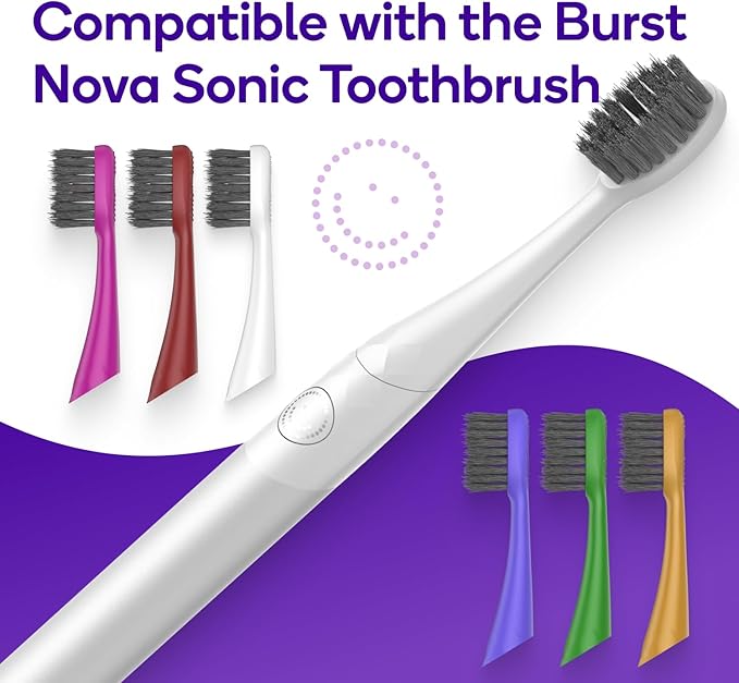BURST Replacement Heads for Nova Sonic Toothbrush (Green) | Super-Soft Bristles Reduce Risk of Abrasion & Irritation | Tapered Ends Reach Below The Gumline | for a Whiter, Brighter Smile