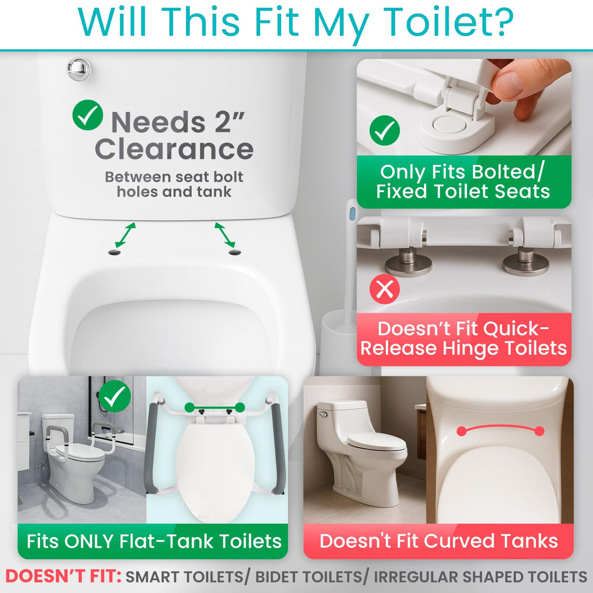 Vive Toilet Safety Rail - Adjustable Grab Bar - Compact Support Frame with Handrail for Bathroom Toilet Seat - Easy Installation for Handicap Senior Bariatrics, Elderly Balance - Padded Hand Armrest