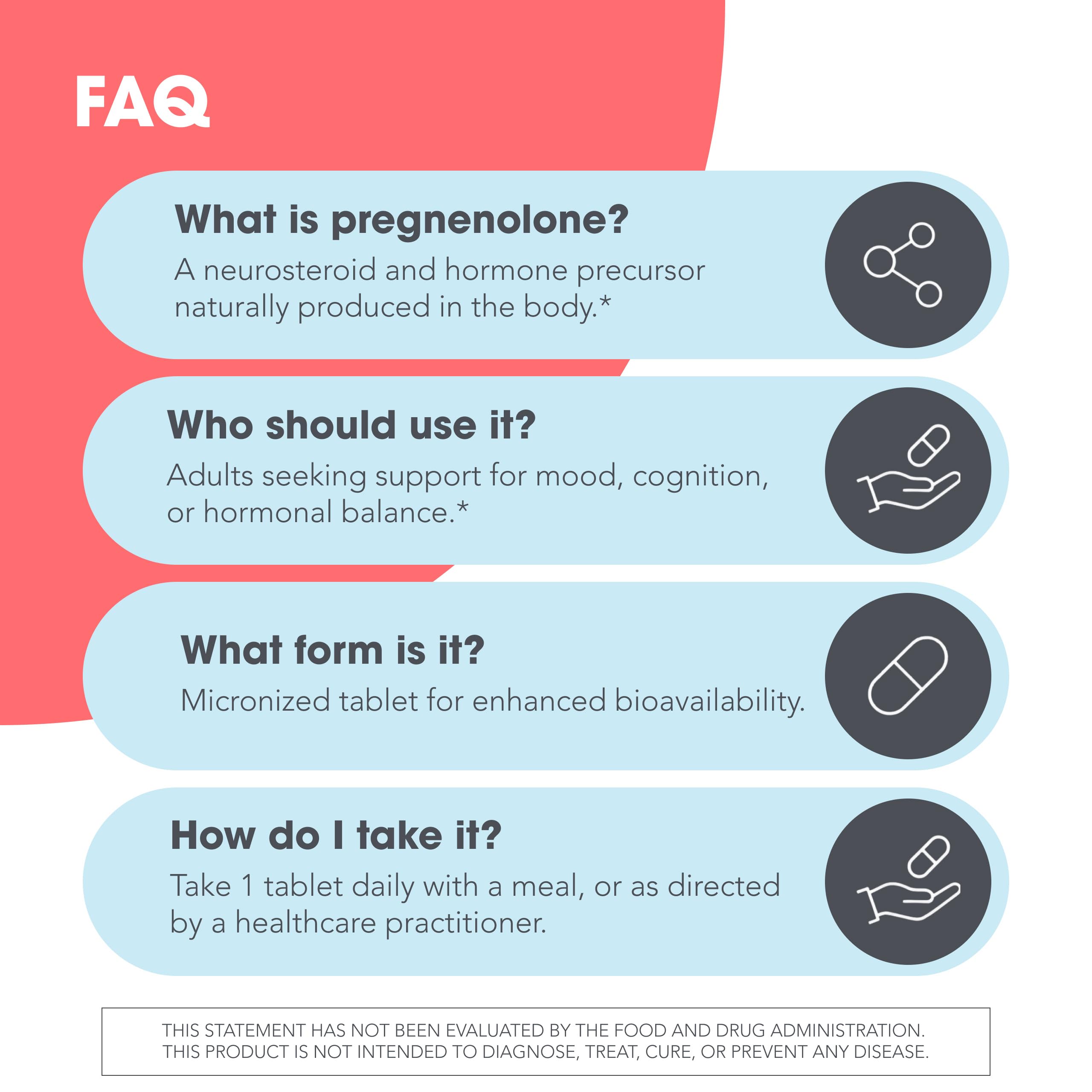 Allergy Research Group ARG Pregnenolone 100 mg - Micronized Hormone Precursor Support - Highly Bioavailable - Hypoallergenic - 60 Servings - 60 Scored Tablets