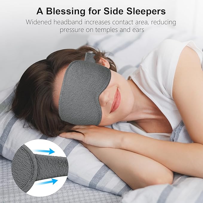 Gritin 100% Blackout Sleep Eye Mask for Women Men,Zero Eye Pressure Sleeping Mask-Ergonomic Design 3D Cutout Eye Movement and Eyelash Friendly Night Blindfold,Ultra Soft&Comfortable for Sleeping-Grey
