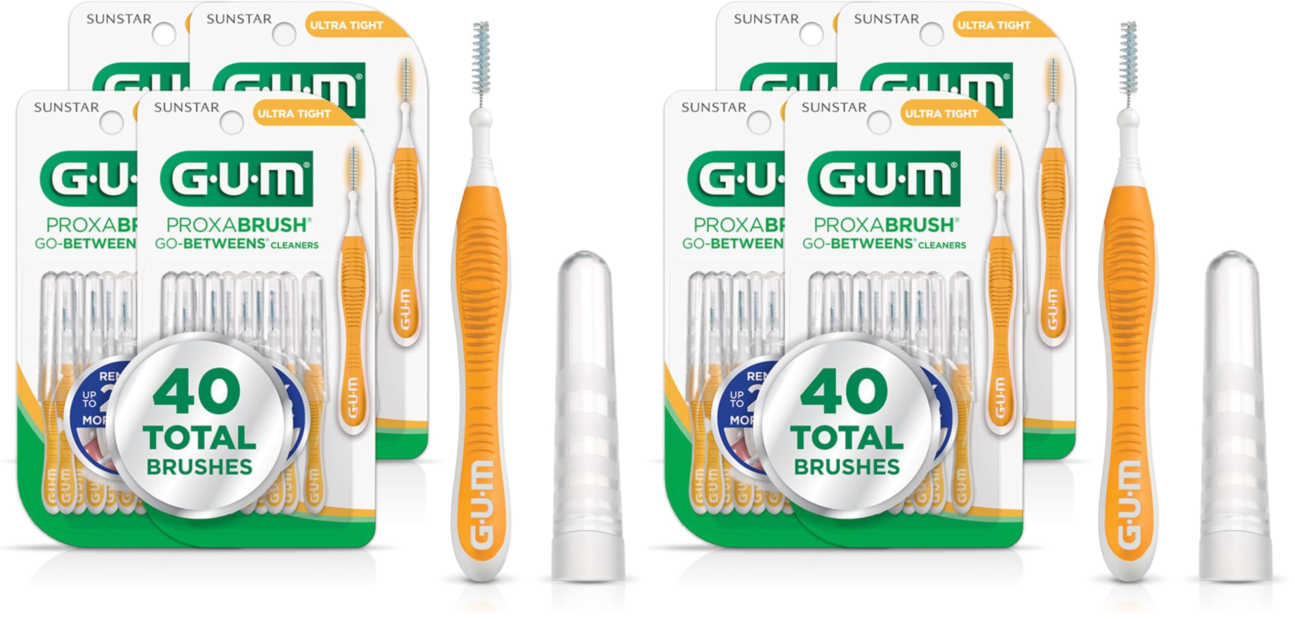 GUM Proxabrush Go-Betweens - Ultra Tight- Interdental Brushes - Soft Bristled Dental Picks for Plaque Removal Health - Safe for Braces & Dental Devices,10 Count (Pack of 8)
