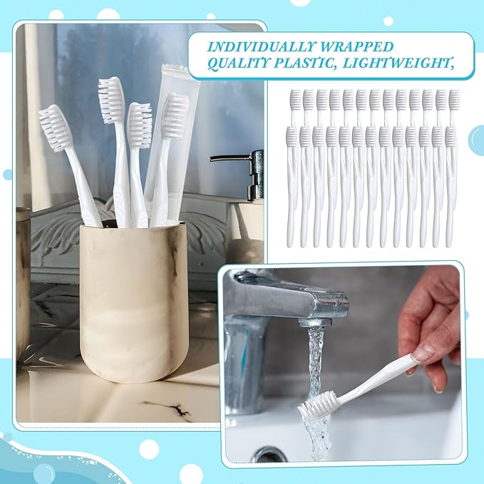 Tessco 1000 Pcs Disposable Toothbrushes Bulk Individually Wrapped Manual Soft Bristle Travel Toothbrushes Single Use Toothbrush for Homeless Hotel Toiletries Camping Office(White)