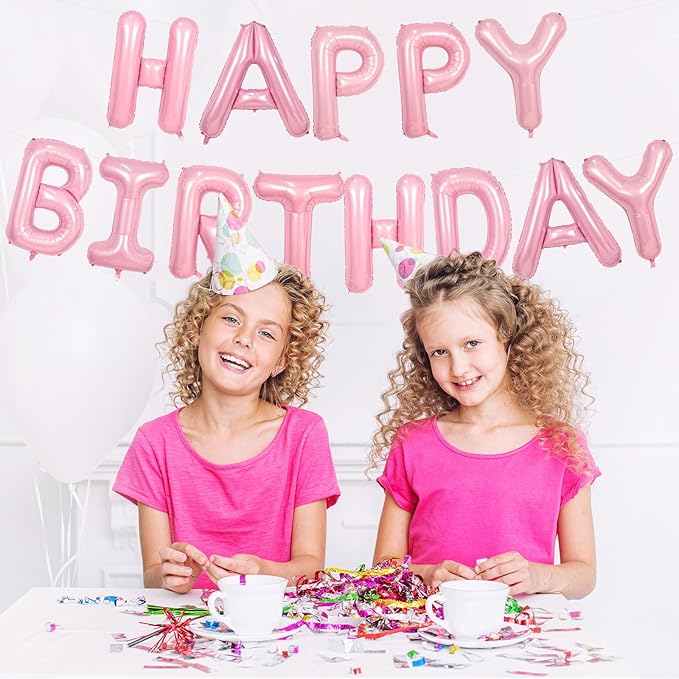 Happy Birthday Balloons Banner Pink,16Inch Polyester Film Light Pink Foil Letter Balloons,Pastel Pink Happy Birthday Sign Banner Bunting for Girls Boys Women Men Birthday Party Decorations