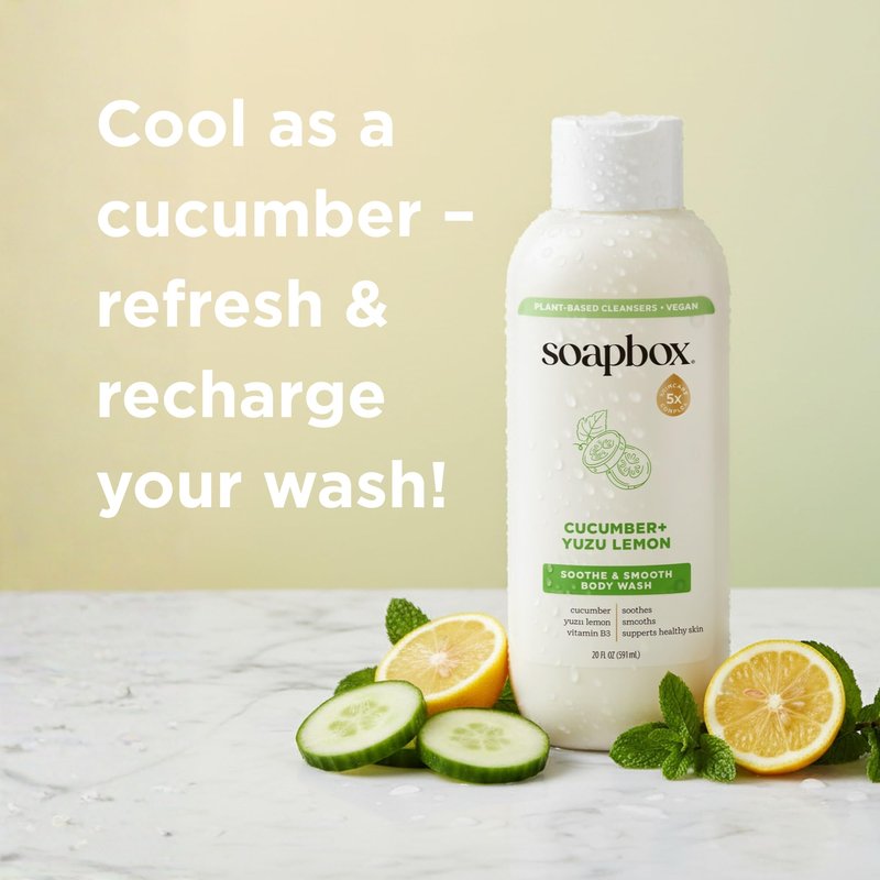Soapbox Moisturizing Body Wash, Cucumber & Yuzu Lemon Shower Gel - Hydrating Natural Body Wash with Shea Butter - Clean Ingredients Free of Harsh Chemicals, Sulfates, Parabens & Silicones - 3 Pack
