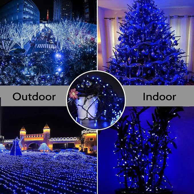 Chritsmas Decoration Outdoor String Lights - 25m/82ft 220 LEDs 8 Modes Memory Function End-to-End Extendable Plug in Waterproof Fairy Lights for Thanksgiving Halloween Wedding Patio Decor - Blue