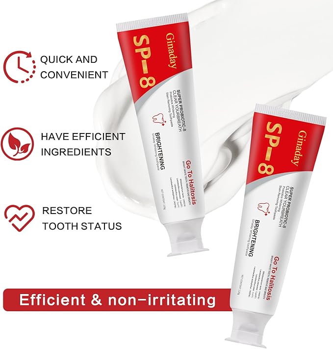 2 Pcs SP-8 Probiotic Toothpaste, Deep Cleaning Care Fresh Breath with Probiotic Oral Microbiot.