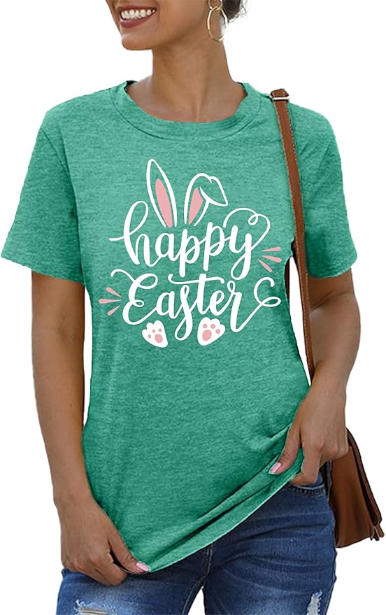 LAZYCHILD Women Easter Teacher Shirts: Funny Treat All with Kindness T-Shirt Bunny Rabbit Tee Tops