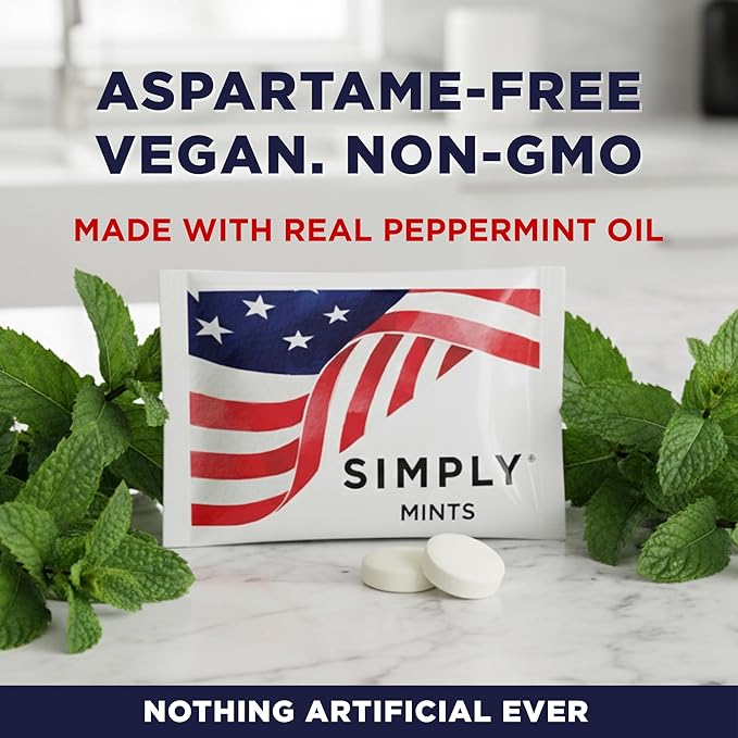 SIMPLY Peppermint US FLAG Individually Wrapped Breath Mints in Bulk, 50 Packets (2 per Packet), | Perfect for Office, School, Travel, Party Favors, Restaurants & Hospitality, Fourth of July