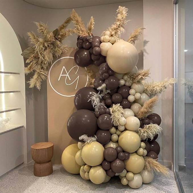 Dark Brown Balloons Double Stuffed Balloon Garland Arch Kit Different Sizes 18/12/5In For Birthday Baby Shower Boho Neutral Luau Mocha Cofede Party Decorations