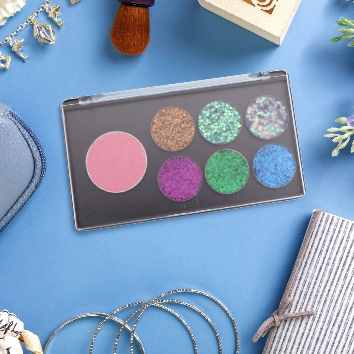 AJLTPA Magnetic Makeup Palette with Frosted Clear Top, 5 Pack Empty Eyeshadow Palettes depots Travel Storage Box for DIY Cosmetics Bronzer Highlights Powder (Small Palette - 5.5" x 3.1")