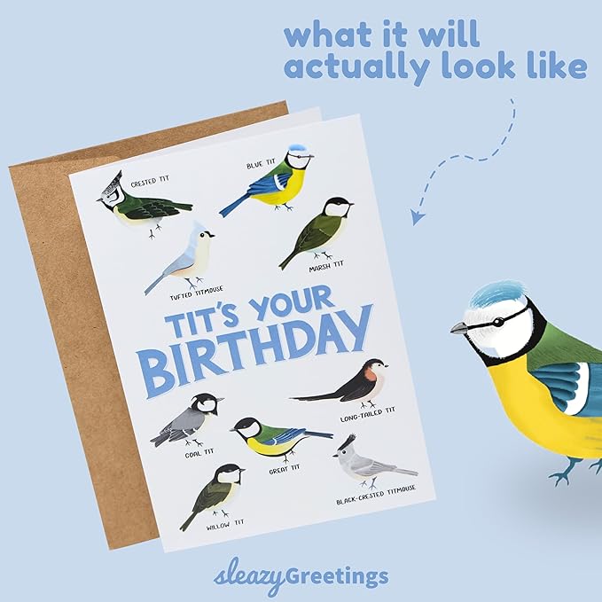 Funny Birthday Card - Bird Watching 'Tits' Your Birthday - Rude & Hilarious for Best Friend, Sister, Husband, or Wife