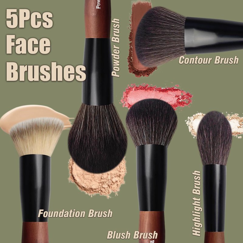 Makeup Brushes 16 Pcs Makeup Brush Set Professional, Wood Handle Travel Make Up Brushes Set with Case, Premium Cruelty-Free Synthetic Fiber Hair Makeup Brush Kit with Holder