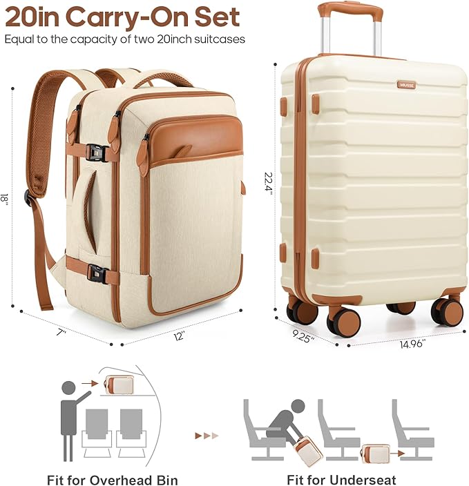 Luggage Sets 3 Piece, 20 Inch Hardshell Carry On Luggage 22x14x9 Airline Approved, Suitcase with TSA Locks & YKK Zippers, Carry On Suitcase with Wheels for Men & Women Travel