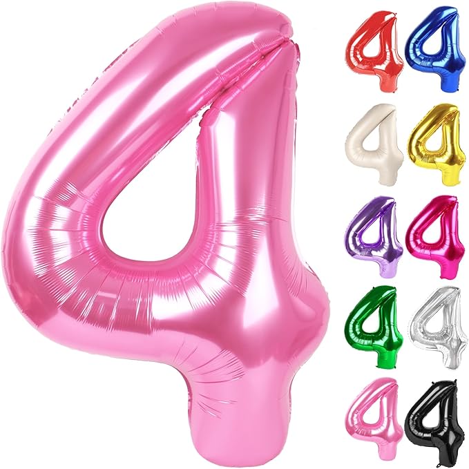 Pink Number 4 Balloon 40 Inch, 4 Balloon Number, 4th Birthday Decorations, Pink Party Supplies for Boys Girls