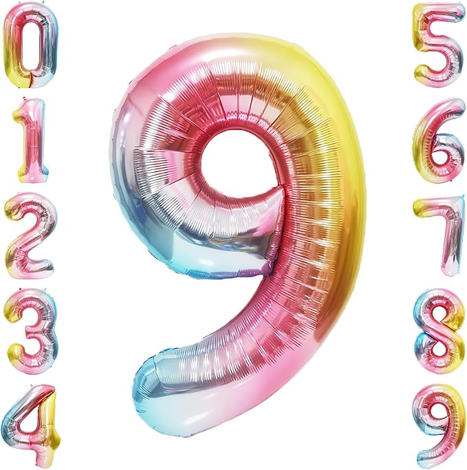Rainbow Number Balloons Birthday Balloons - Giant Number 9 Balloon 40 inch, Numbers Balloon Birthday Decorations, Rainbow Party Supplies for Baby Shower