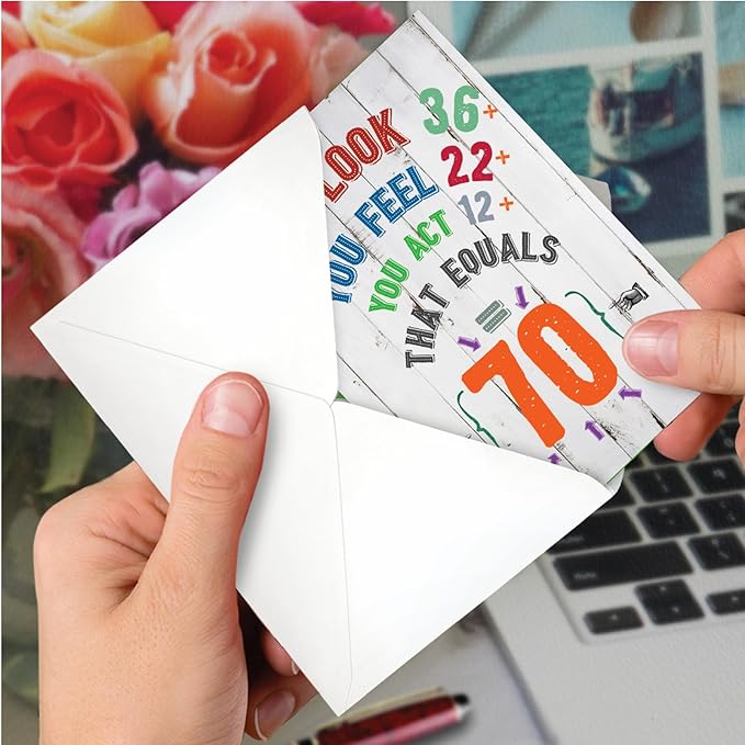 NobleWorks - 70th Birthday Card Funny - 70 Year Old Humor Notecard, Milestone Birthdays Celebration - Age Equation 70 C9000MBG