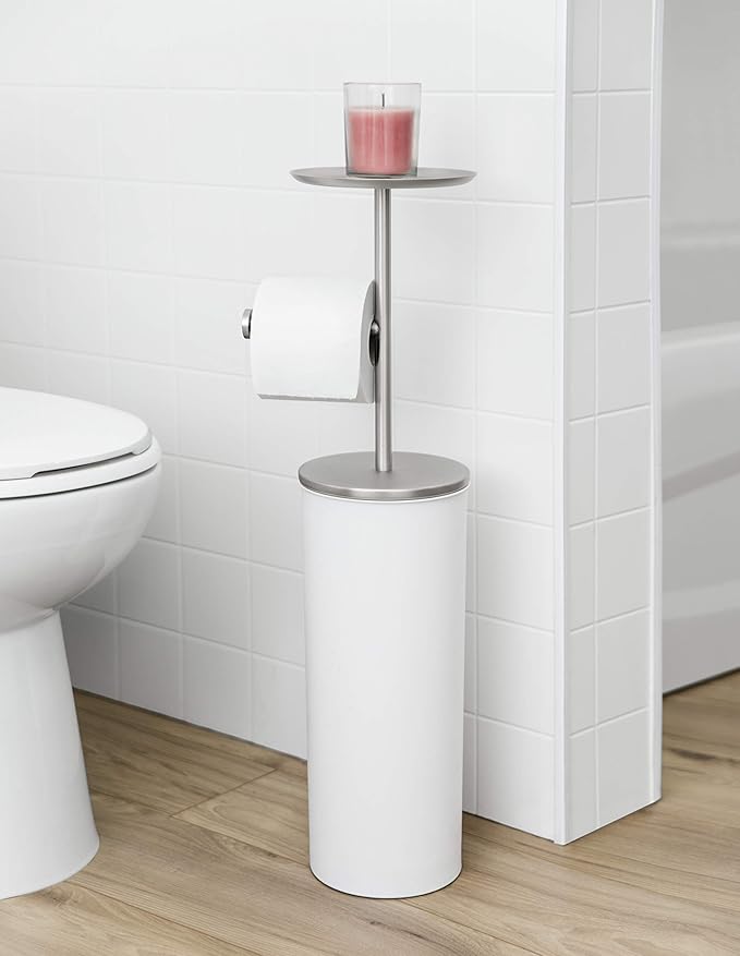 Umbra Portaloo Toilet Paper Stand and Reserve, White/Nickel