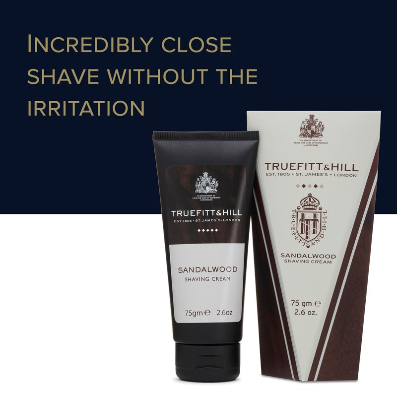 Truefitt & Hill Sandalwood Shaving Cream Tube for Men, Fresh Classic scent, 2.6 oz.