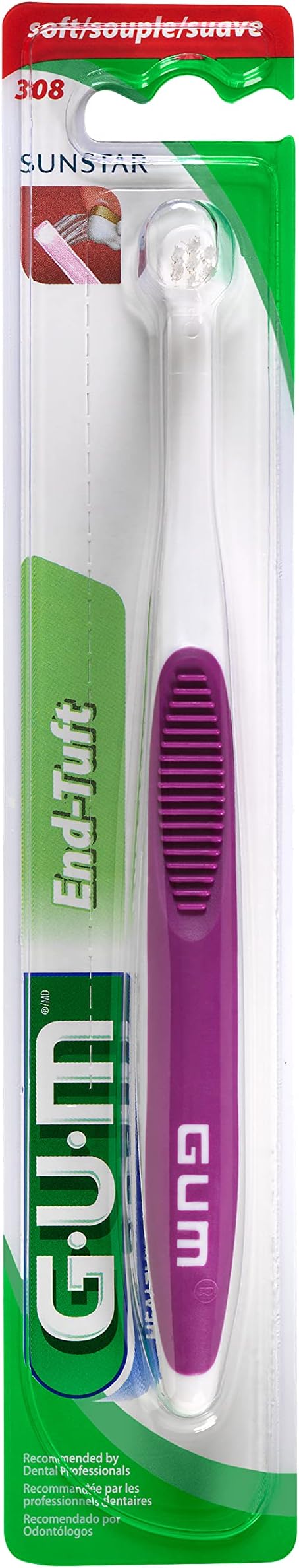 GUM End Tuft Toothbrush - Extra Small Head for Hard-to-Reach Areas - Implants, Back Teeth, and Wisdom Teeth - Soft Dental Brush for Adults, 1ct (Pack of 2)