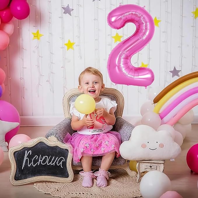 Pink Number Balloons, Large Hot pink Number 2 Balloon 40 Inch Pink 2 Balloon for Men Women Boys Girls 2nd Birthday Party Decoration
