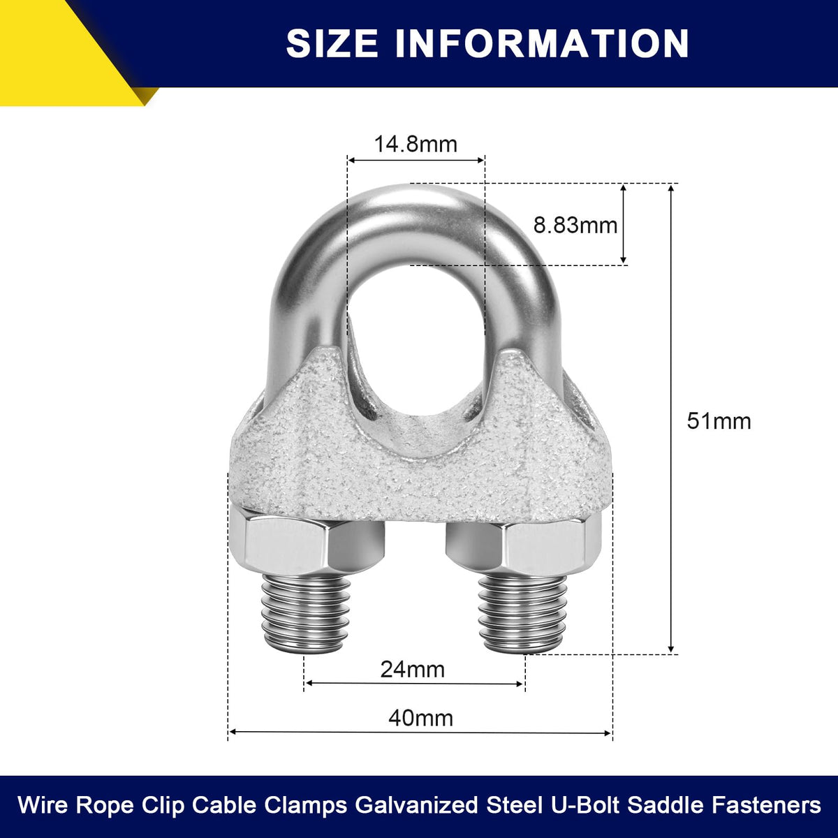 AYMMIC 25 Pcs 1/2" M13 Wire Rope Clip Cable Clamps, Galvanized U-Bolt Saddle Fasteners for Fixed Tent Rope, Wire Rope, Wire Cable, Clothes Lines