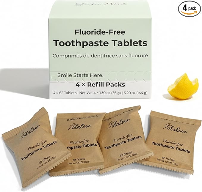 Citrus Yuzu Mint Fluoride-Free Toothpaste Tablets with Nano Hydroxyapatite | Natural Whitening, Enamel Strengthening, Plastic-Free & Travel-Friendly (4 Month Refill)