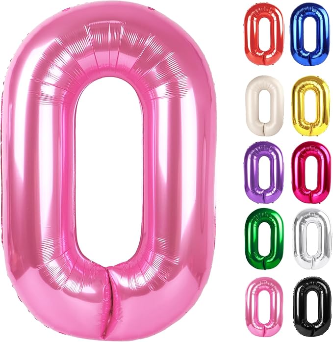 Pink Number 0 Balloon 40 Inch, 0 Balloon Numberfor 10th 20th 30th 40th 50th 60th Birthday Decorations, Pink Party Supplies for Men Women
