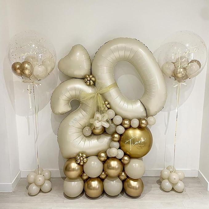 Number 2 Balloon Beige,40 Inch Large Cream Foil 2 Helium Balloons for Boys Girls Birthday Anniversary Decorations