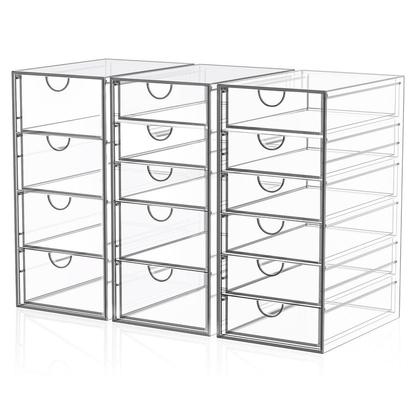 Acrylic 3 Pack Desk Organizers and Accessories, Makeup Organizer Storage With 15 Drawers, Desk Organizers, Dustproof Drawer Organizer and Storage for Make Up, Jewelry, DIY Pen