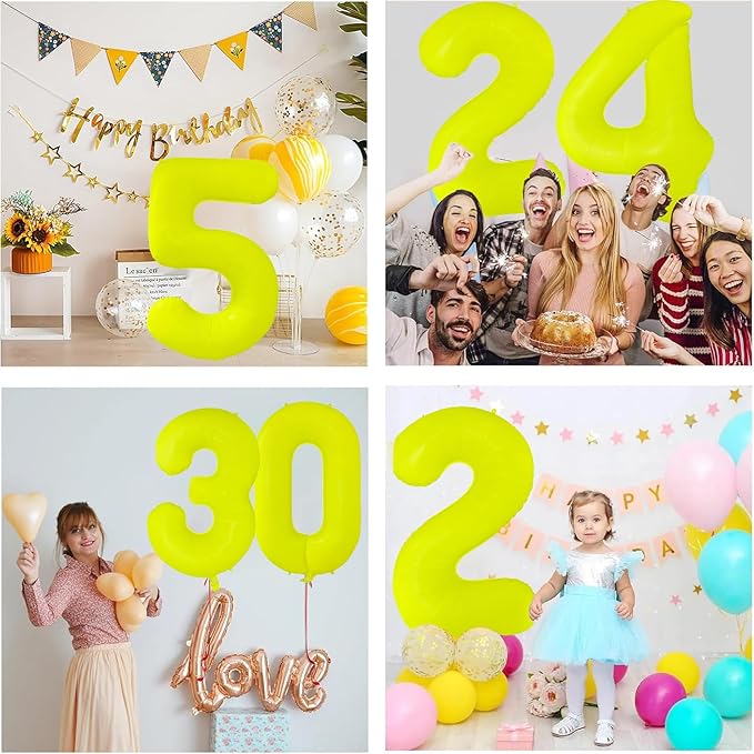 Fluorescent Yellow Number Balloon 40 inch Giant Foil Helium Balloons Yellow Number 3 Balloon for 3rd Birthday Party Decorations
