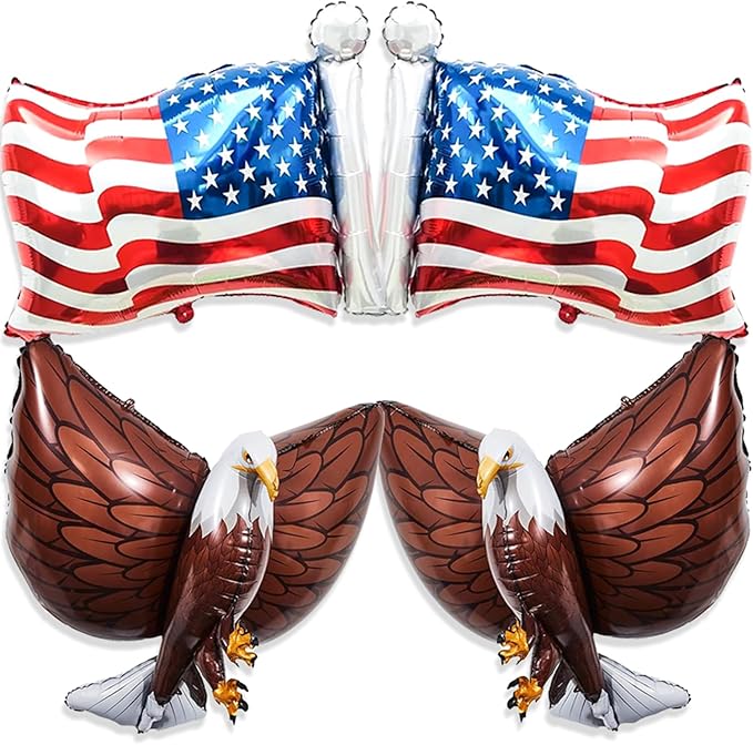 4 PCS American Flag Balloons Eagles Balloon, Large 3D Eagle Balloon Patriotic Balloons for 4th of July Party Decorations Red White Blue Decorations