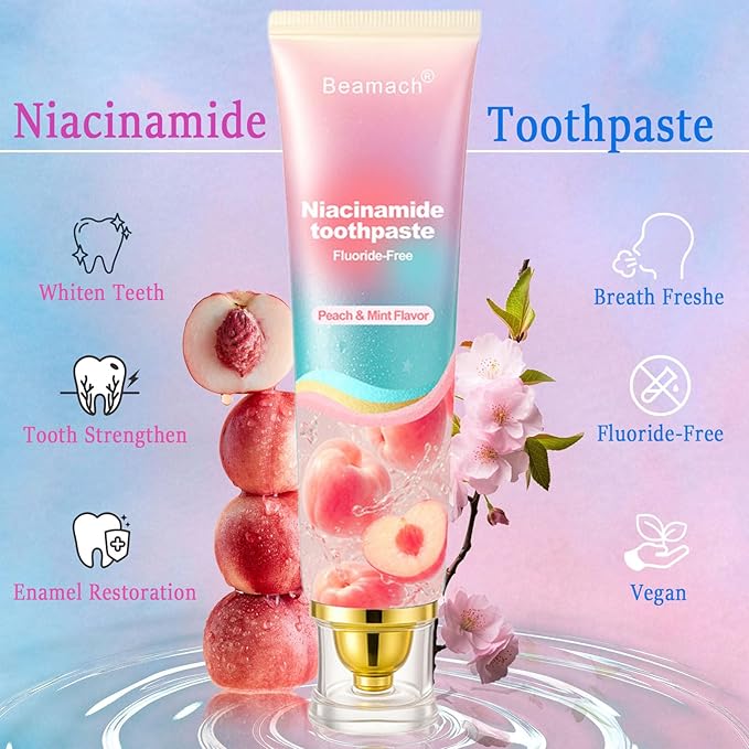 Niacinamide Whitening Toothpaste, Triple White Probiotic Whitening Toothpaste, Fluoride-Free| Sensitivity Relief | Fresh Breath & Stain Removal Formula | Sakura Peach Fragrance (2)