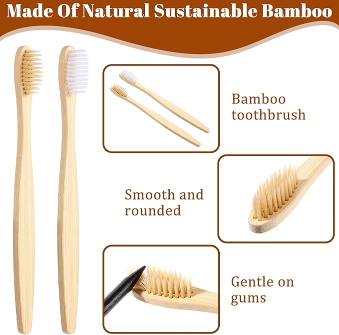Bamboo Toothbrush Medium Bristle 10 Pack Tooth Brushes Soft Adult Travel Toothbrush Set Natural Wooden Toothbrushes for Adults