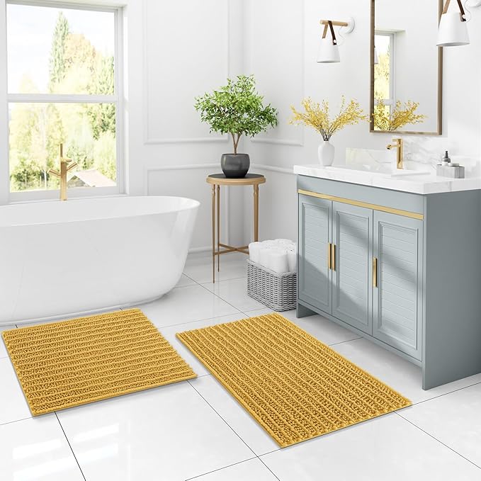 Arotive Luxury Chenille Bathroom Rug Mat, Extra Soft Thick Absorbent Shaggy Bath Rugs, Non-Slip Machine Wash Dry, Plush Bath Mats for Bathroom, Shower and Tub, 24x16, Golden Yellow