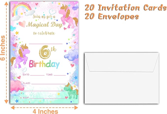 6th Birthday Party Invitations, 20-Count Magical Day Birthday Party Invites With Envelopes-HBYQK-B11