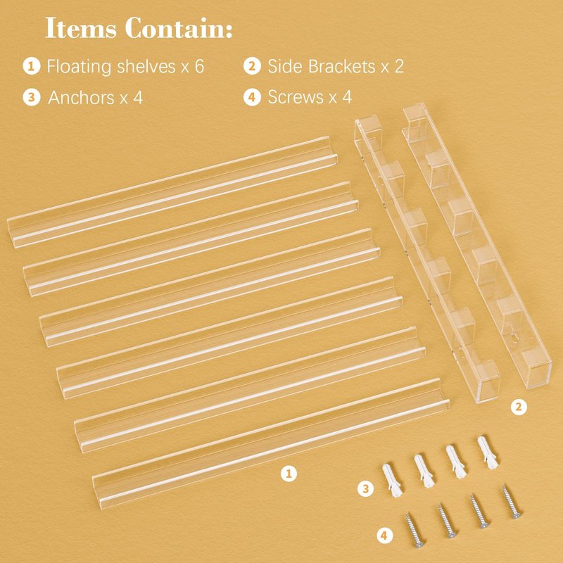 FEMELI 21 * 21 Inch Nail Polish Wall Rack, Easy to Install, Clear Acrylic Nail Polish Display Holder Organizer 6 Tier Hold Up To 90-120 Bottles