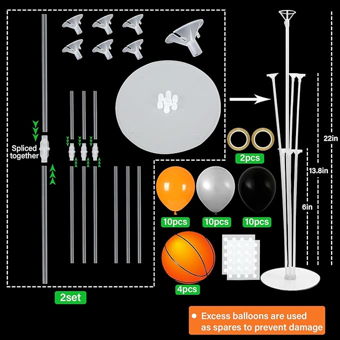 4 Sets Basketball Party Balloons Stand Kit with Basketball Foil Balloons Sport Theme Party Ball Balloon Centerpiece for Tables for Sports Themed Birthday Baby Shower Decoration