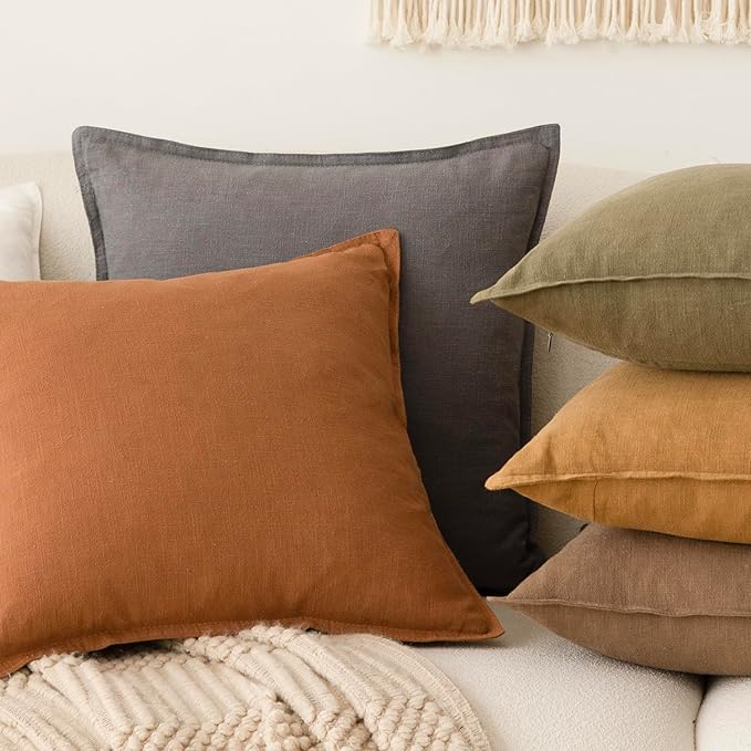 Foindtower Pack of 2, Decorative Linen Soild Throw Pillow Covers Soft Accent Square Cushion Case Boho Farmhouse Pillowcase for Chair Couch Sofa Bedroom Living Room Home Decor 26 x 26 Inch Grey