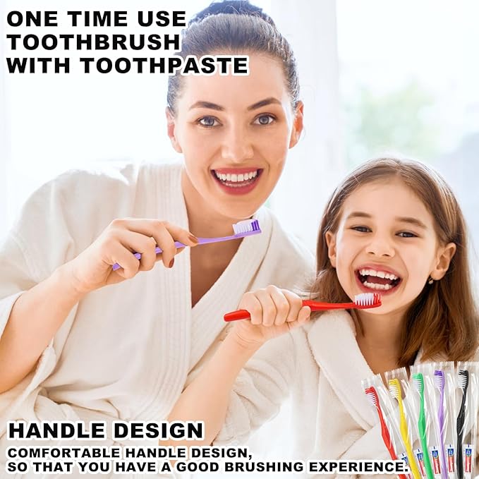 HAIFOTRVA 20pcs Disposable Toothbrushes with Toothpaste,Single Use Toothbrush with Toothpaste Individually Wrapped Disposable Travel Toothbrushes Kit Bulk for Homeless,Hotel,Guests(5 Colors)