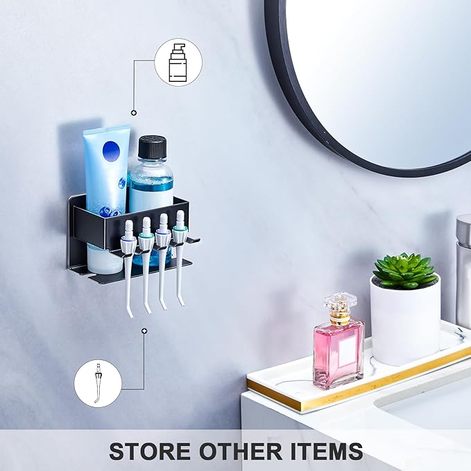 Toothbrush Head Holders, Electric Tooth Brush Head Holder, Adhesive Toothpaste Holder for Shower Bathrooms, Wall Mounted Tooth Brushing Holder Organizer Storage (Black, Small)