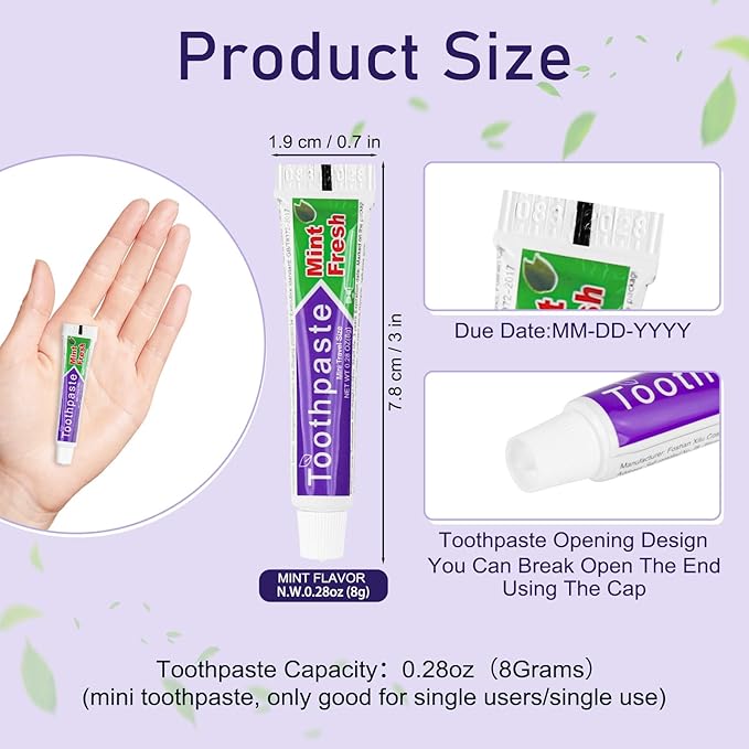 HAIFOTRVA 200 Tubes Small Bulk Travel Size Toothpaste,0.28 oz/8 g Mini Mint Flavor Disposable Toothpaste for Hotel,Guests,Homeless,Charity,Office,Camping