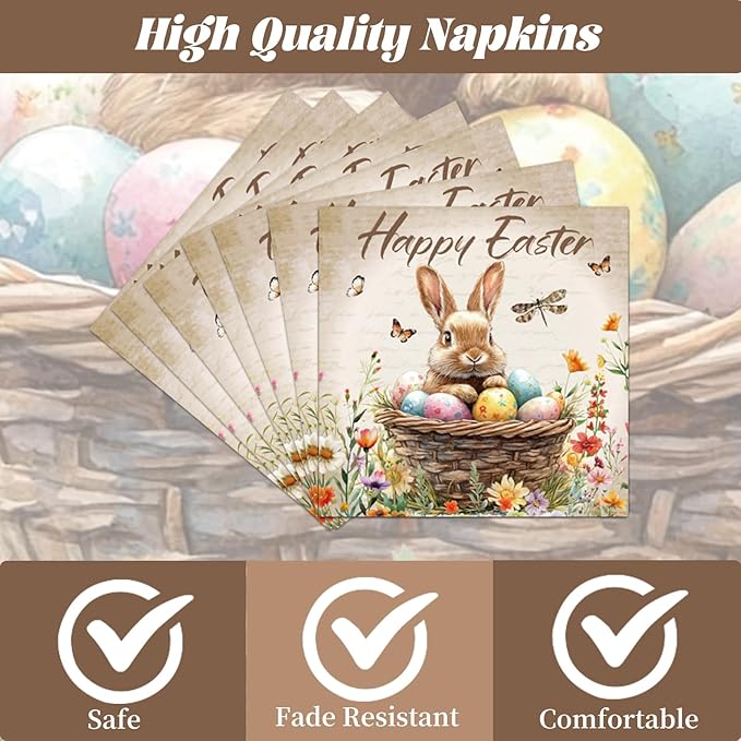 Rakuto Easter Plates and Napkins Disposable Decorations, 96PCS Happy Easter Bunny Eggs Paper Plates Napkins Forks Party Decoration, Rabbit Flower Themed Decor for Spring Celebrations Picnic Serve 24