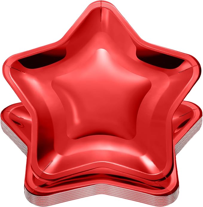 Patelai 30 Pieces Thick Star Shaped Paper Plates Disposable Party Plate Pentagram Dinnerware Decorations for Graduation Independence Day Wedding Birthday Baby Shower, 9.45 Inch(Red)
